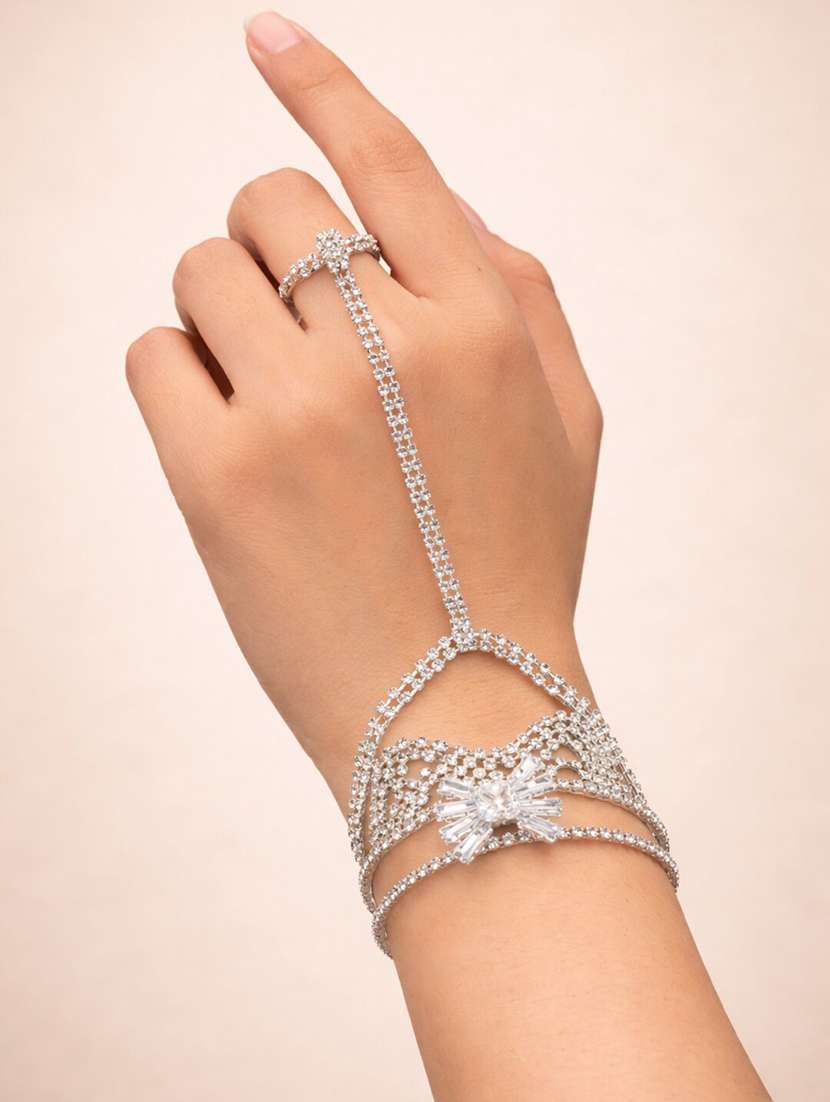 silver crystal hathphool for women