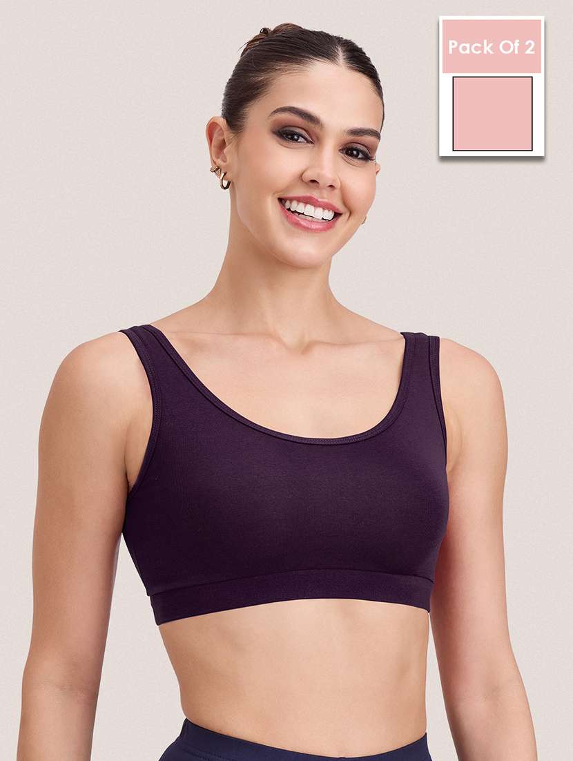 women pack of 2 solid full coverage sports bra