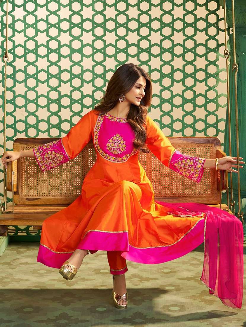 women orange kurta pant set - 22451543 -  Standard Image - 5