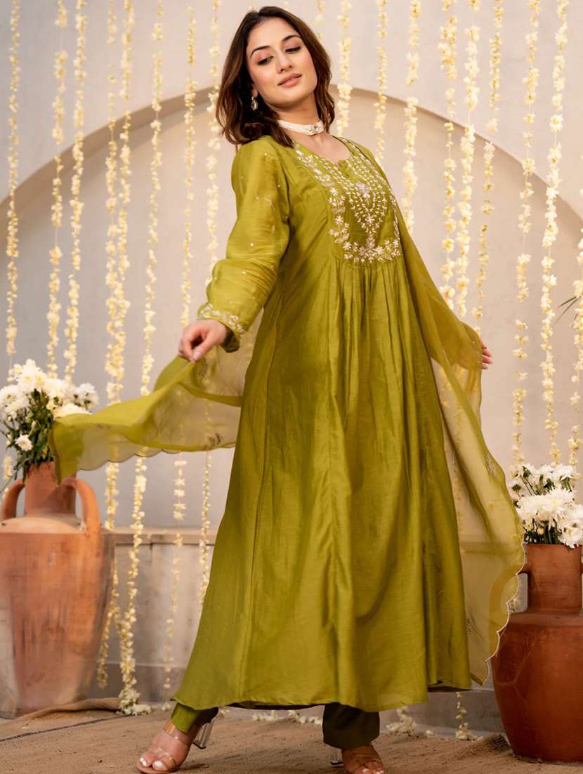 women olive kurta pant set - 22451545 -  Standard Image - 5