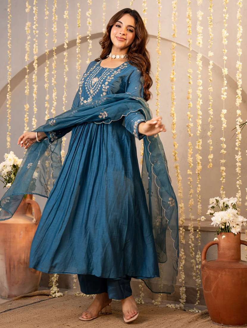 women blue kurta pant set - 22451546 -  Standard Image - 5