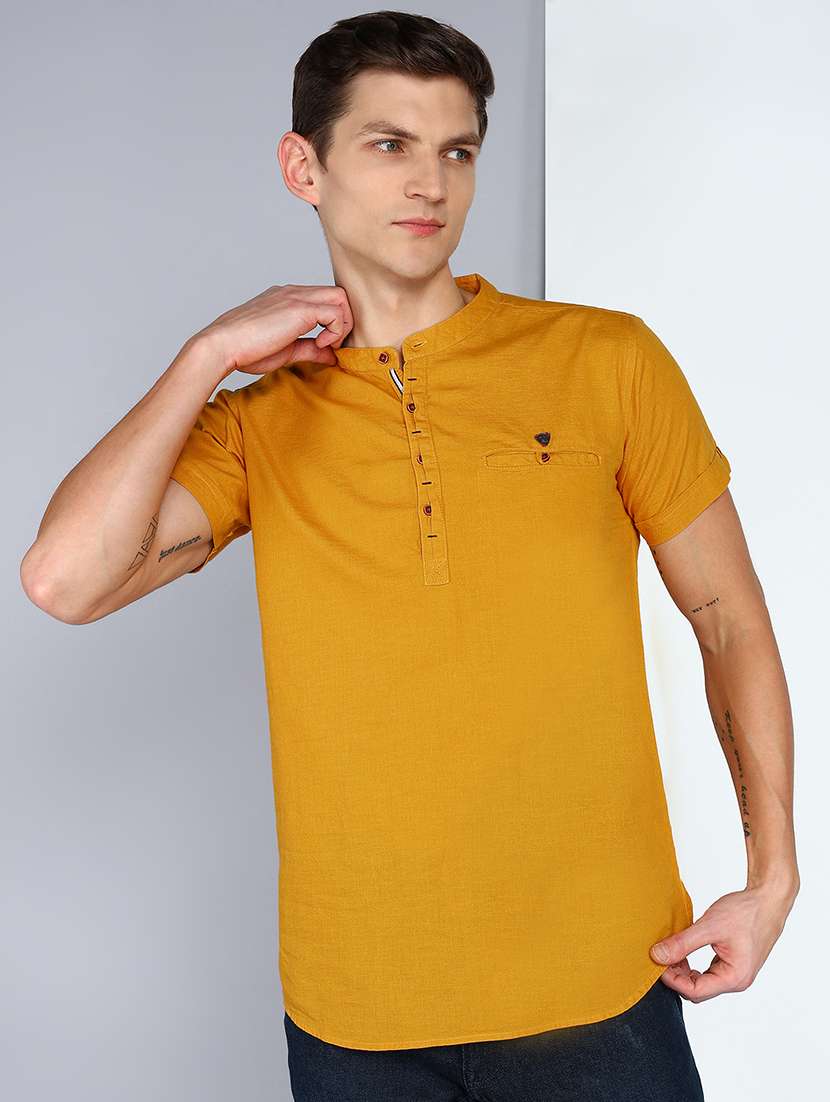 men solid mandarin neck short kurta