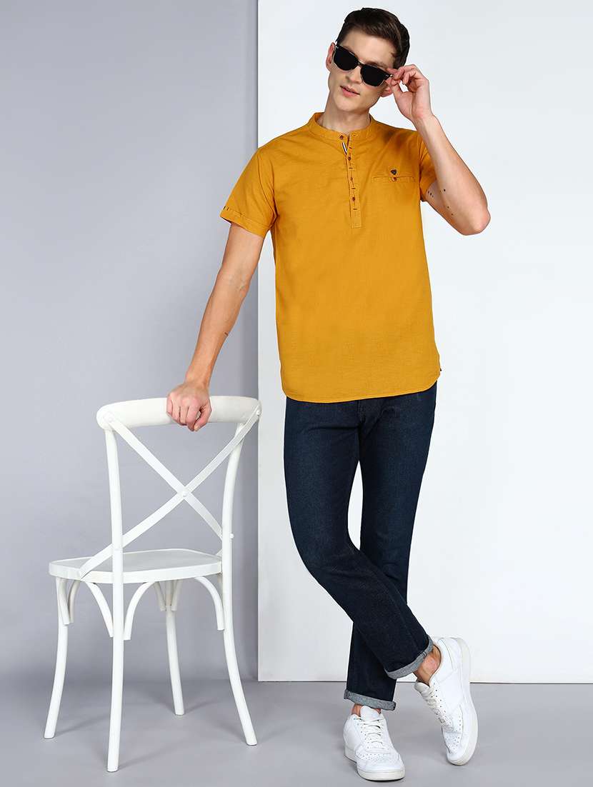 men solid mandarin neck short kurta - 22451614 -  Standard Image - 5