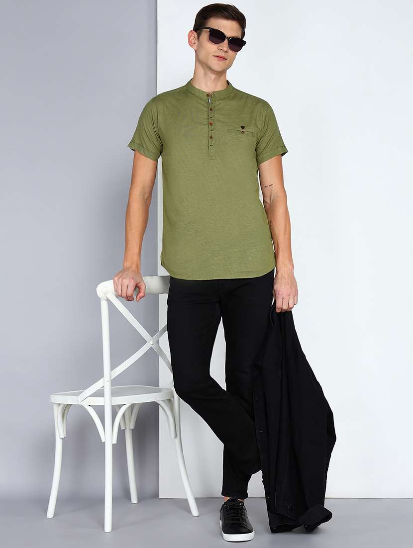 men solid mandarin neck short kurta - 22451616 -  Standard Image - 5