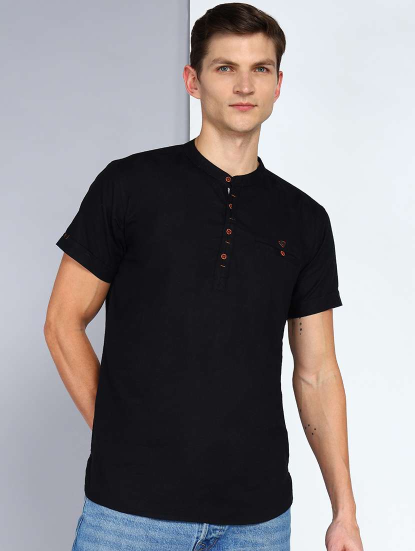 men solid mandarin neck short kurta