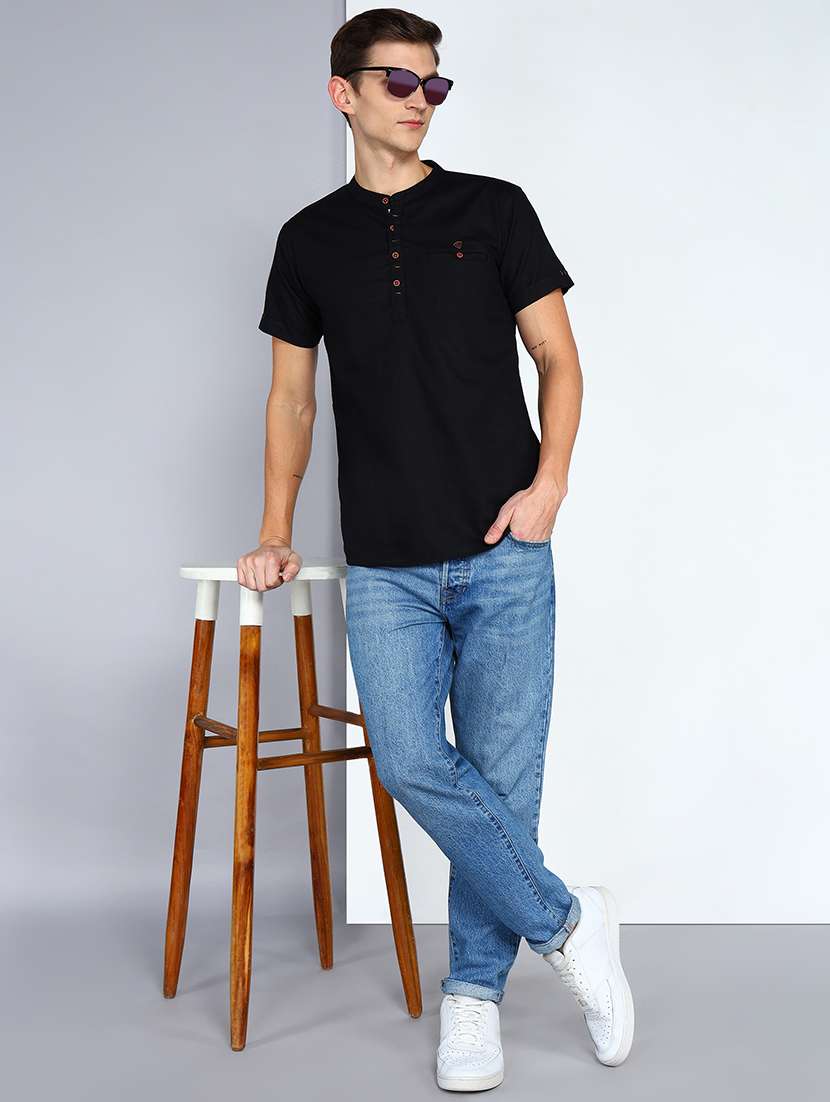 men solid mandarin neck short kurta - 22451617 -  Standard Image - 5