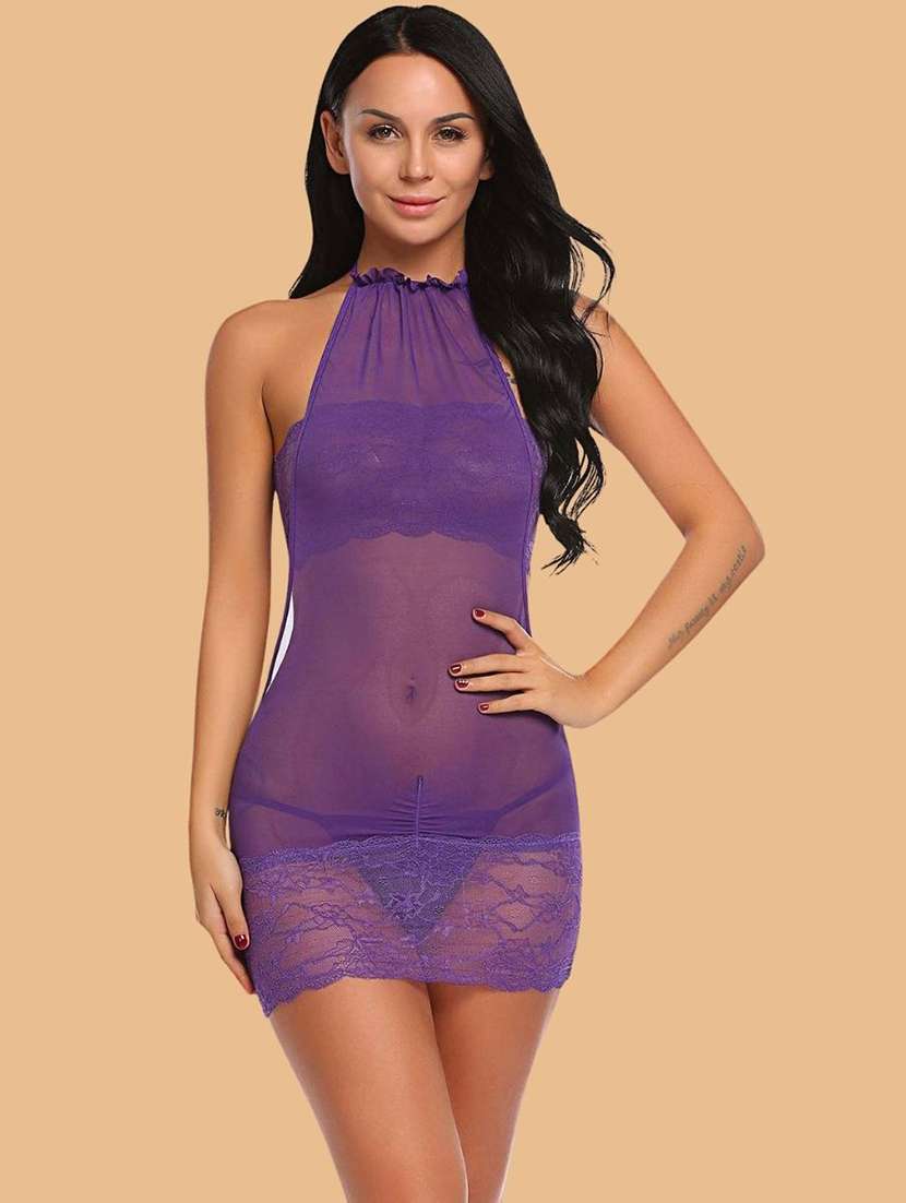 women solid purple nylon camisole
