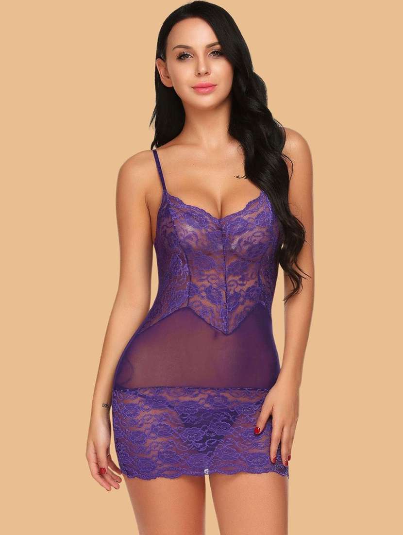 women solid purple nylon camisole