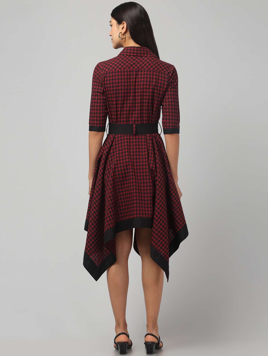 women checkered collared asymmetric dress - 22451704 -  Standard Image - 5