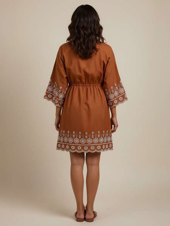 Women Solid With Work V Neck A-line Dress - 22451706 -  Standard Image - 3