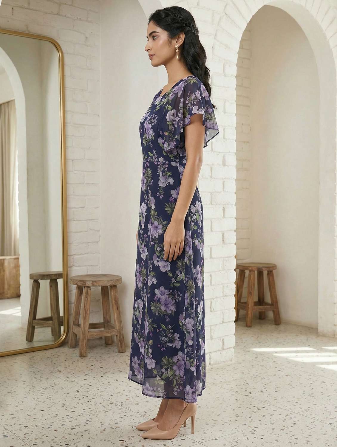 woemn floral round neck a-line dress - 22451708 -  Standard Image - 3