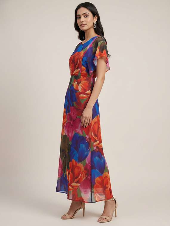 woemn floral round neck a-line dress - 22451709 -  Standard Image - 3