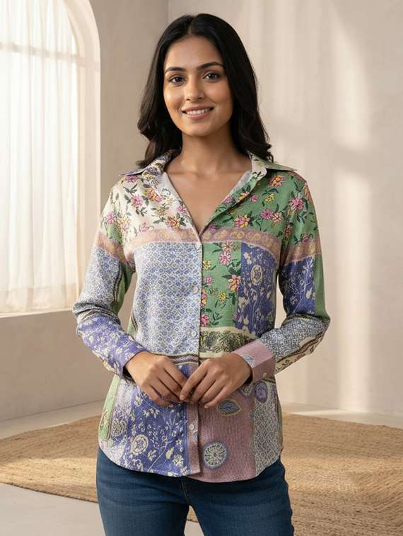women printed long sleeve regular fit shirt