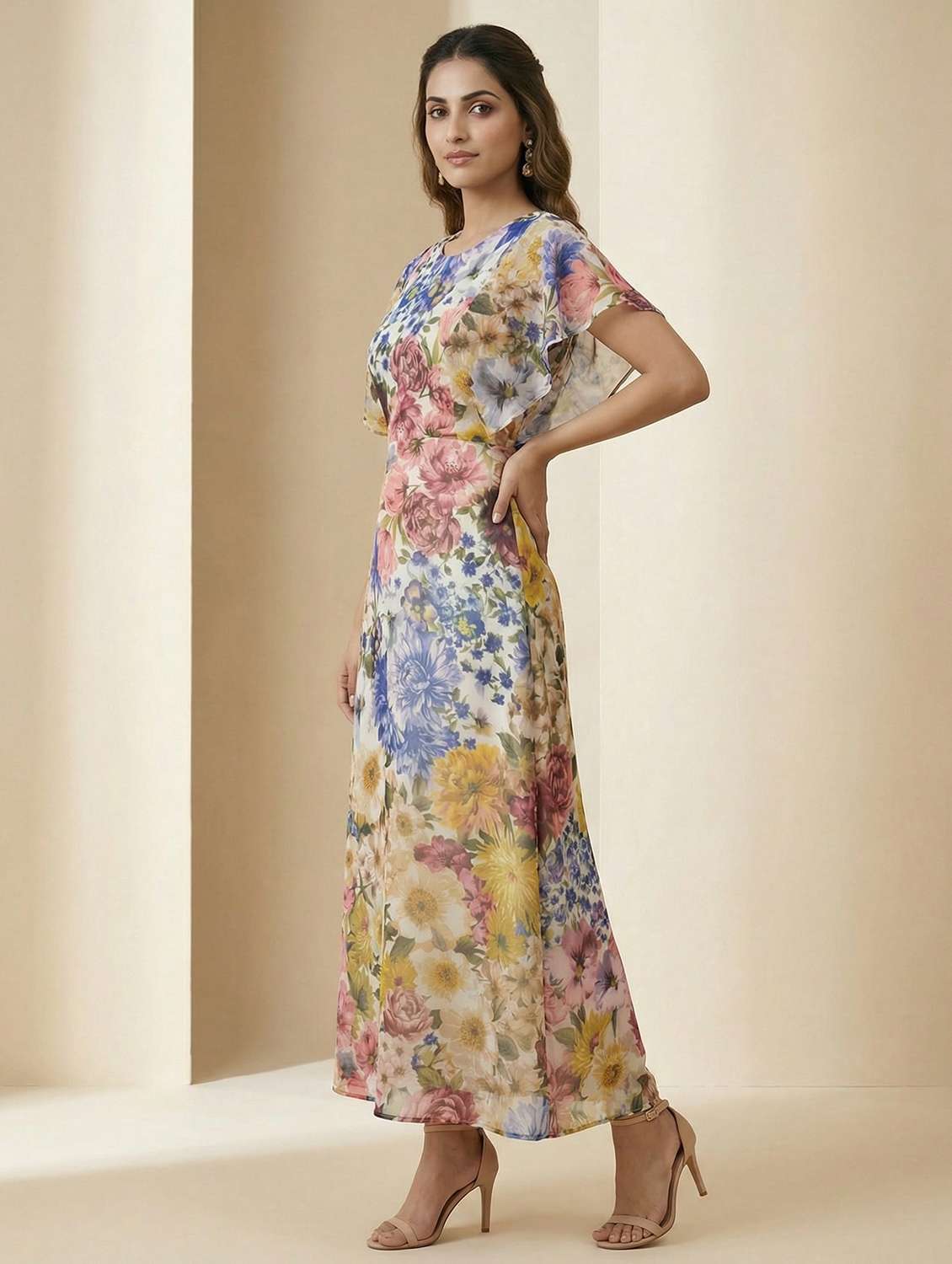 women floral printed round neck a-line dress - 22451716 -  Standard Image - 3