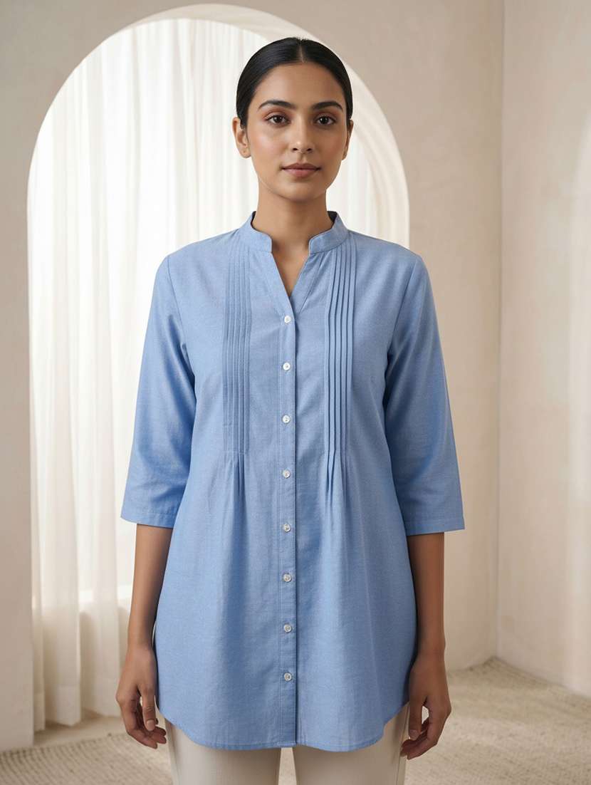 women solid three quarter sleeve a-line tunic