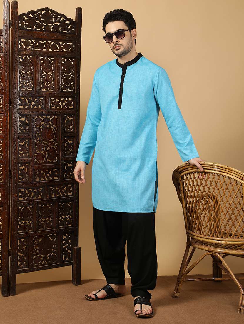 men solid mandarin neck long kurta