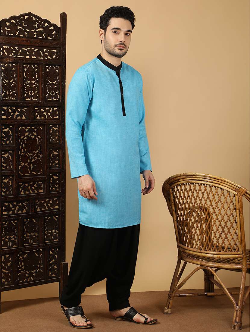 men solid mandarin neck long kurta - 22451759 -  Standard Image - 3