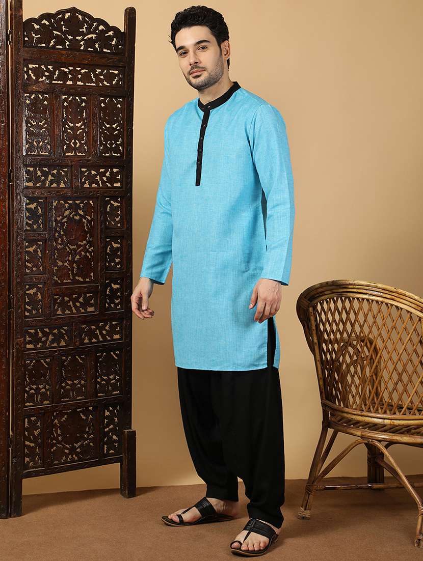 men solid mandarin neck long kurta - 22451759 -  Standard Image - 5