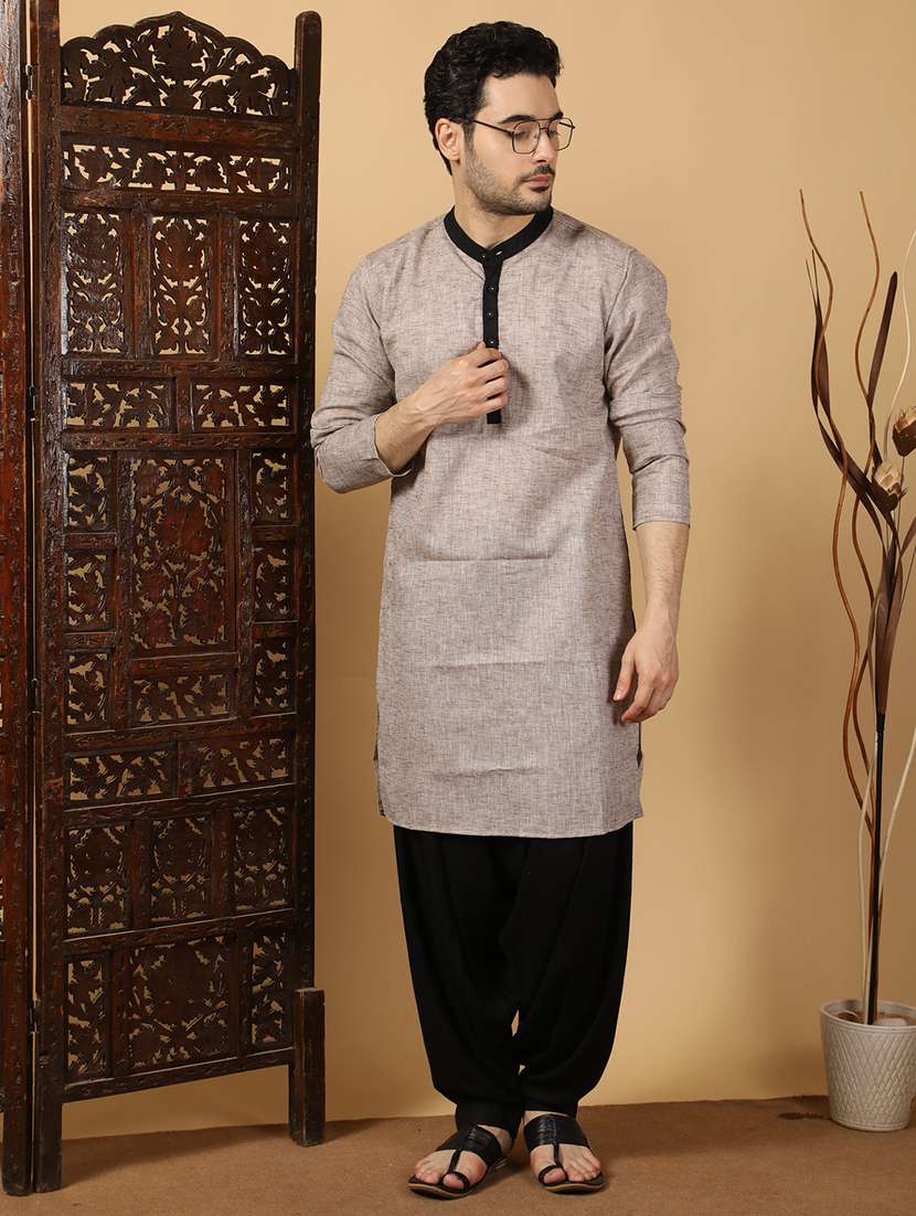 men solid mandarin neck long kurta