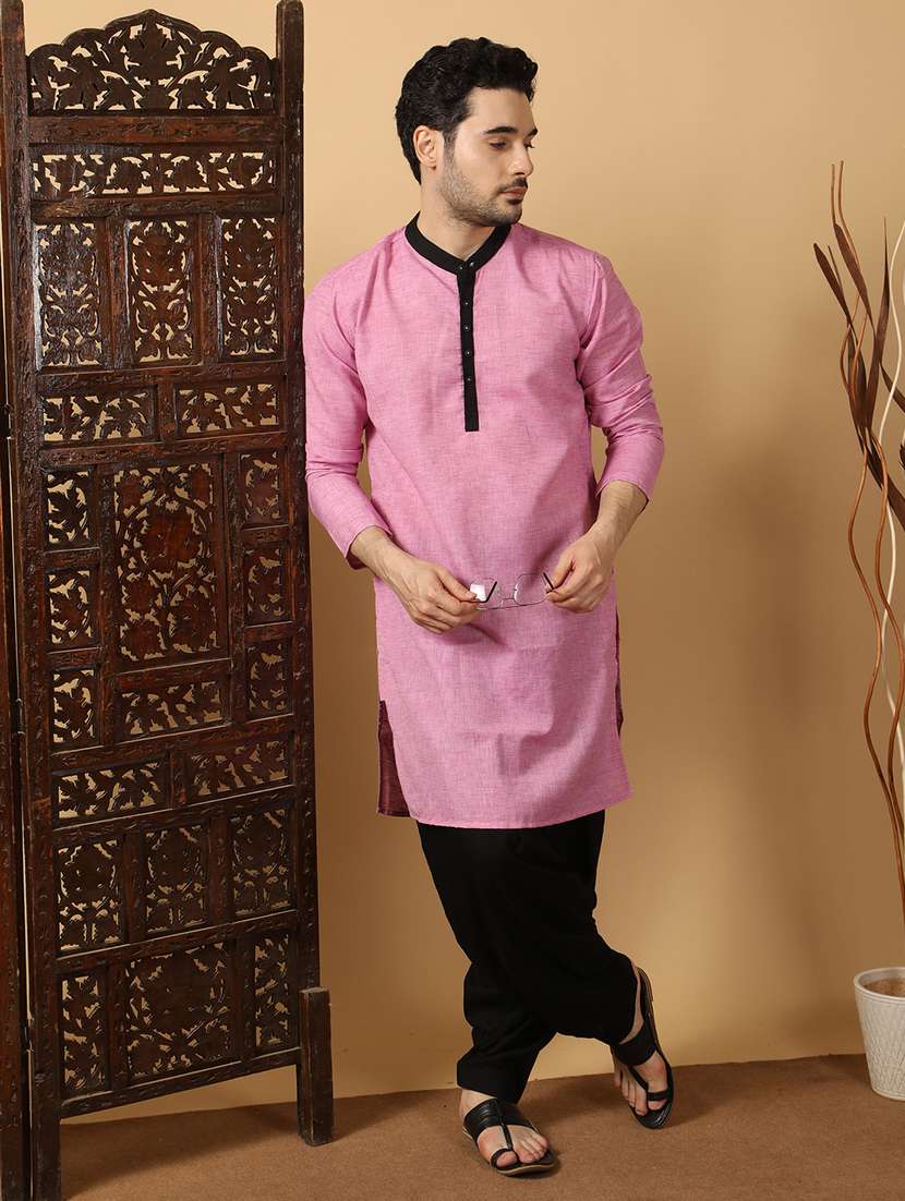 men solid mandarin neck long kurta