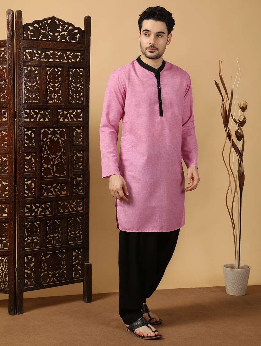 men solid mandarin neck long kurta - 22451761 -  Standard Image - 3