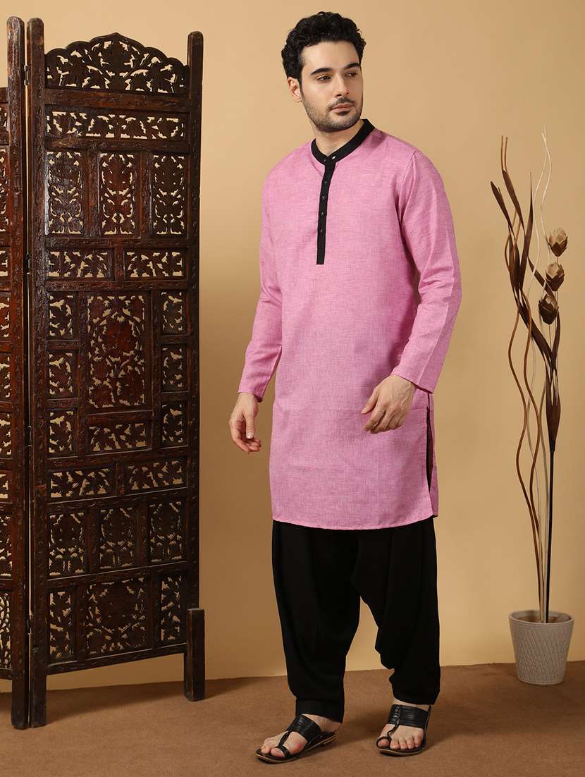 men solid mandarin neck long kurta - 22451761 -  Standard Image - 5