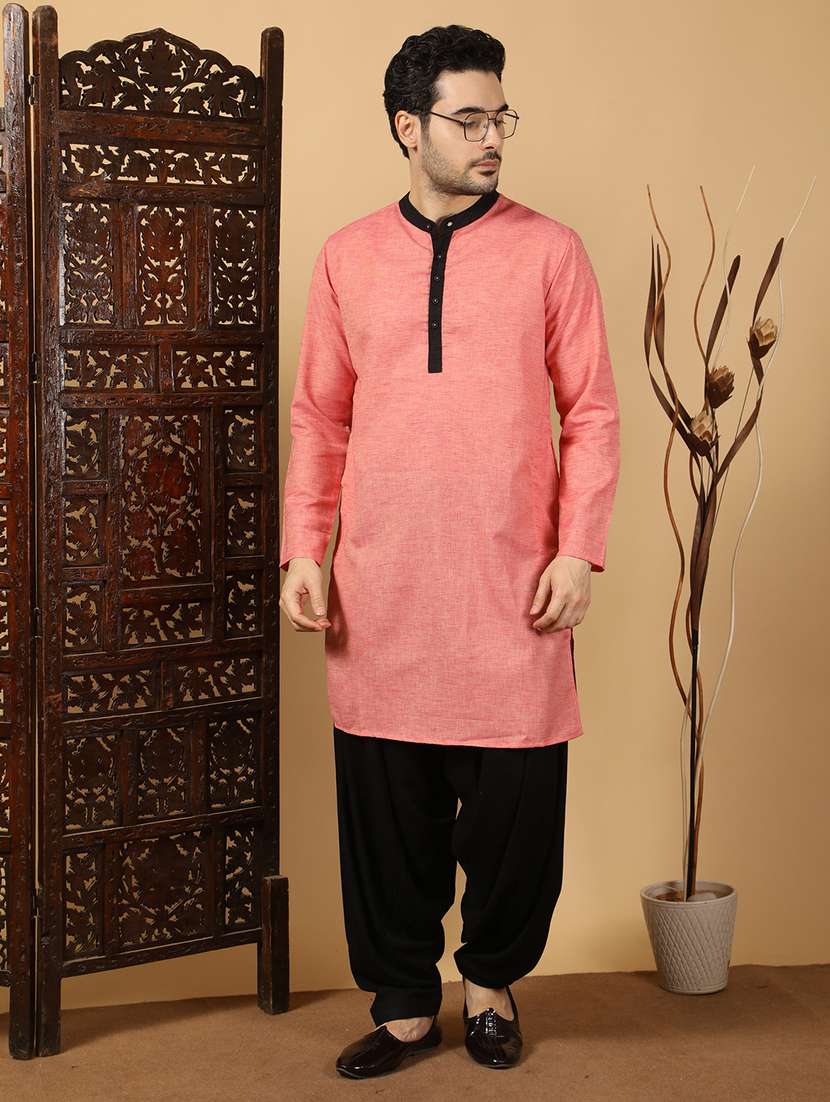 men solid mandarin neck long kurta