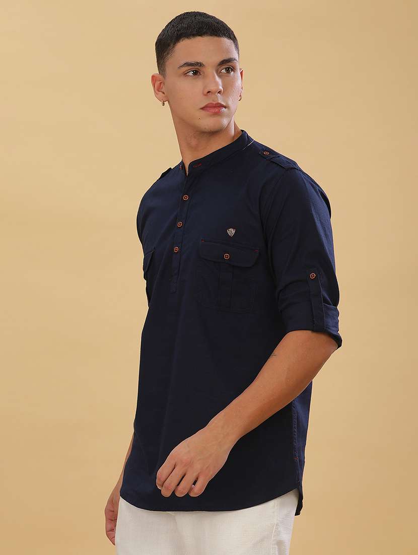 men solid mandarin neck short pathani kurta - 22451763 -  Standard Image - 3