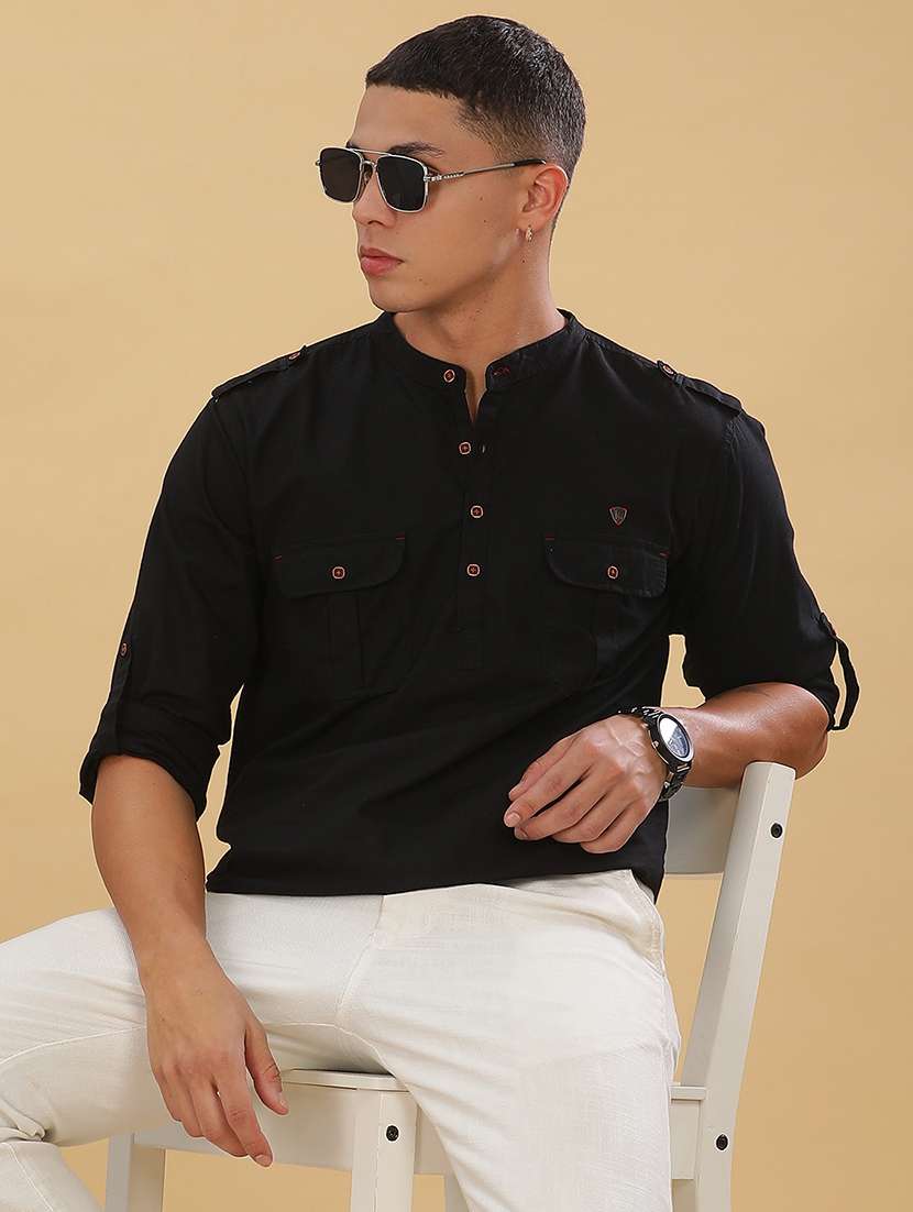 men solid mandarin neck short pathani kurta