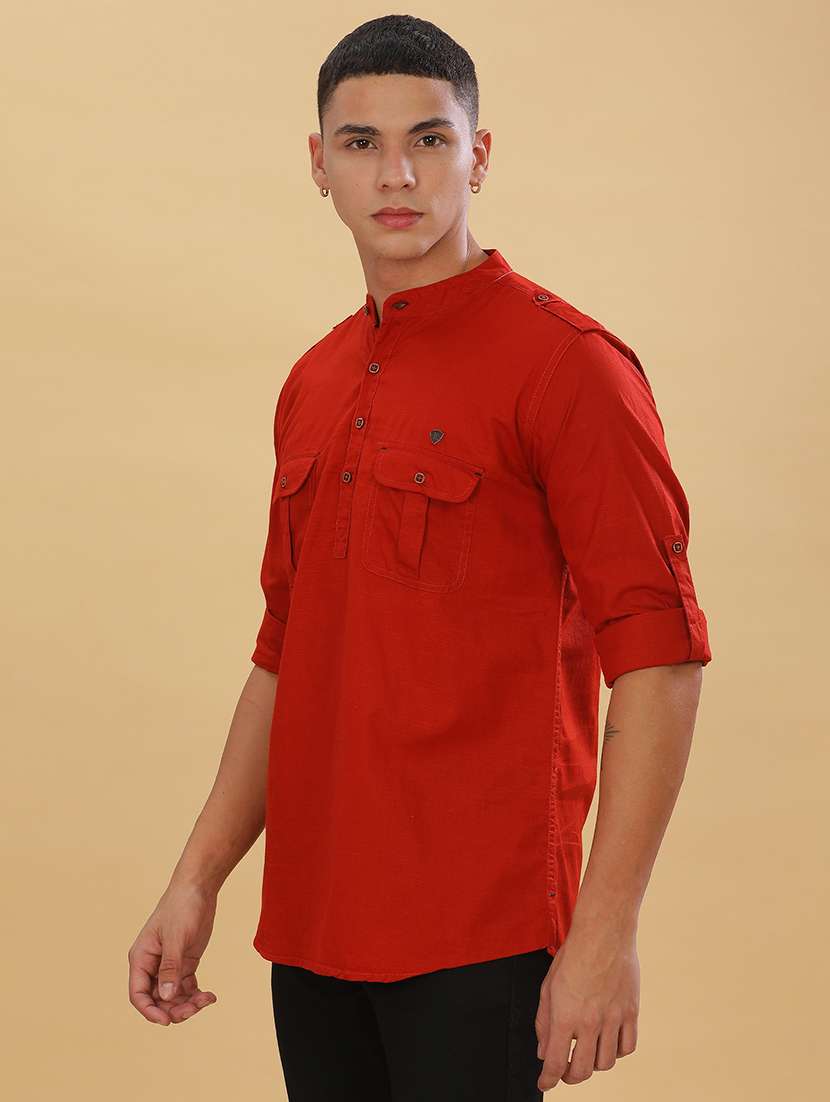 men solid mandarin neck short pathani kurta - 22451765 -  Standard Image - 3