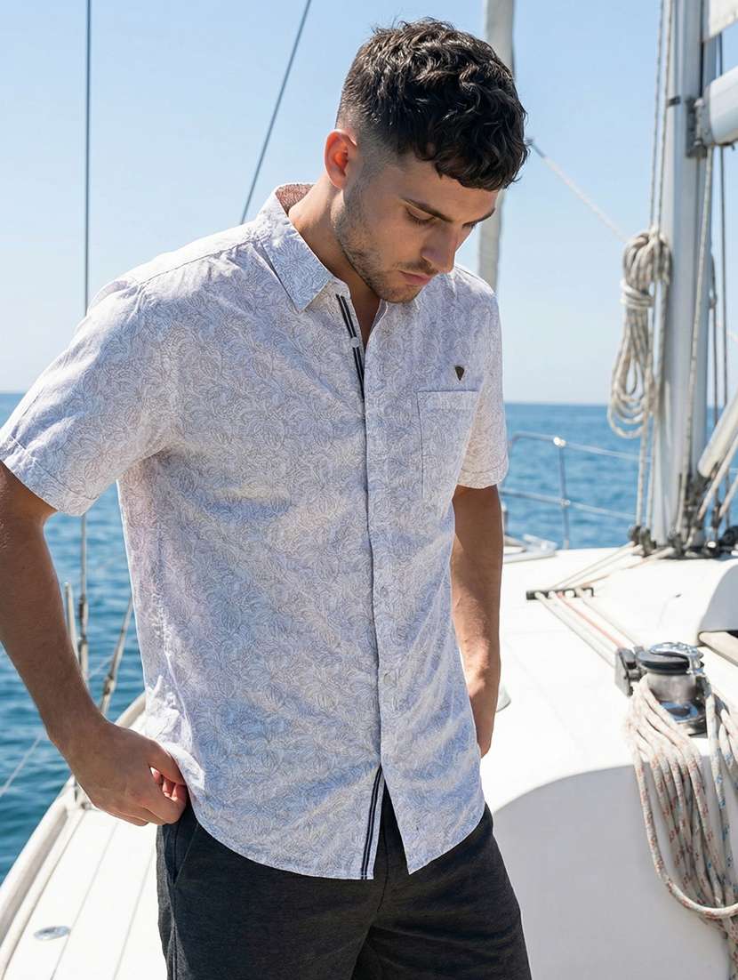 men printed short sleeve regular fit casual shirt