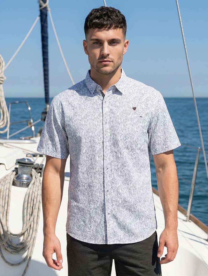 men printed short sleeve regular fit casual shirt