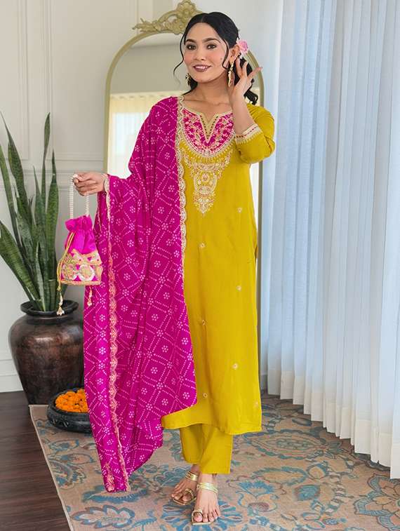 women yellow kurta pant set