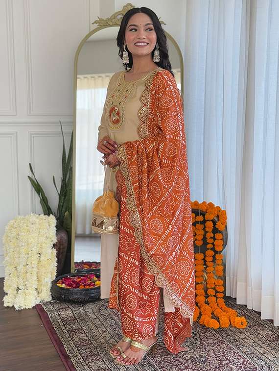 women beige kurta pant set - 22451853 -  Standard Image - 5