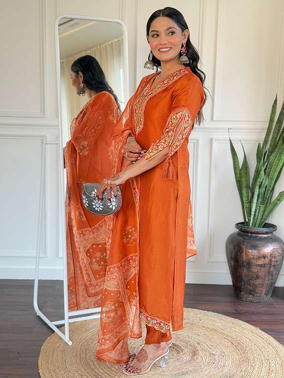 women rust self design kurta pant set - 22451856 -  Standard Image - 5