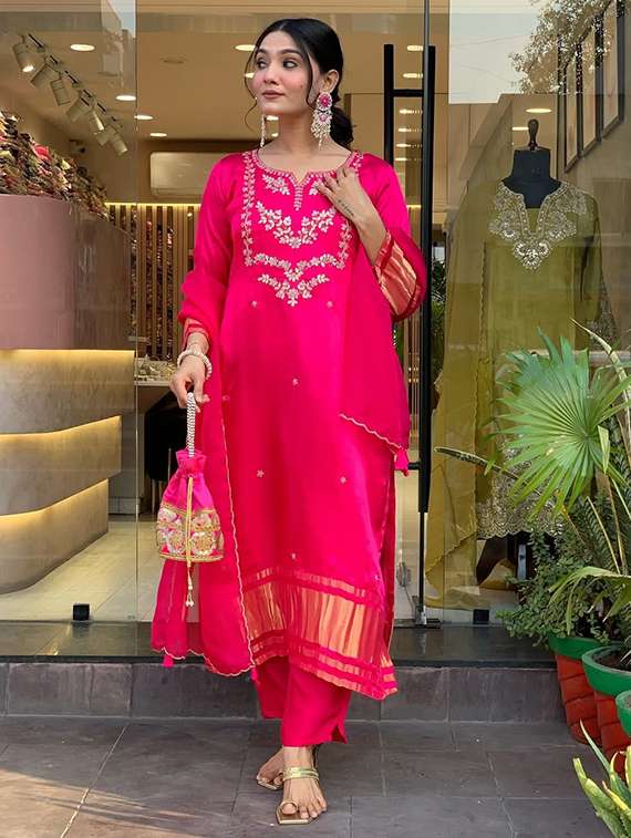women pink self design  kurta pant set - 22451867 -  Standard Image - 3