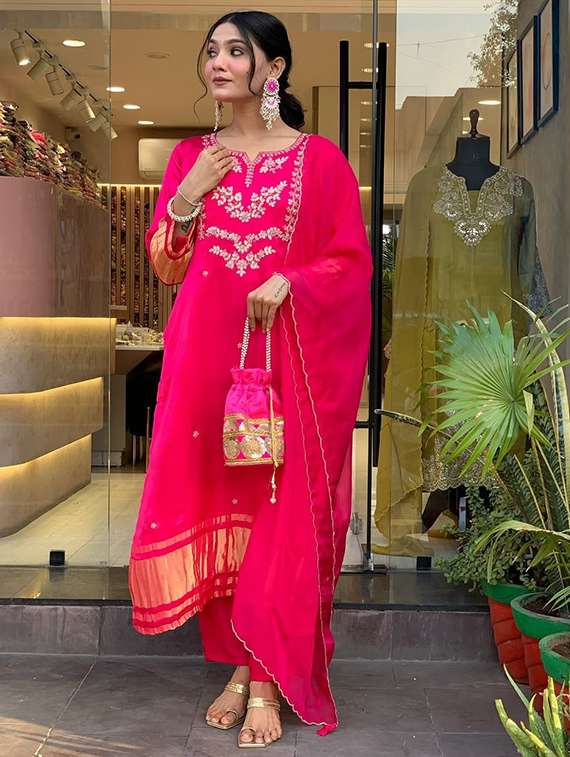 women pink self design  kurta pant set - 22451867 -  Standard Image - 5