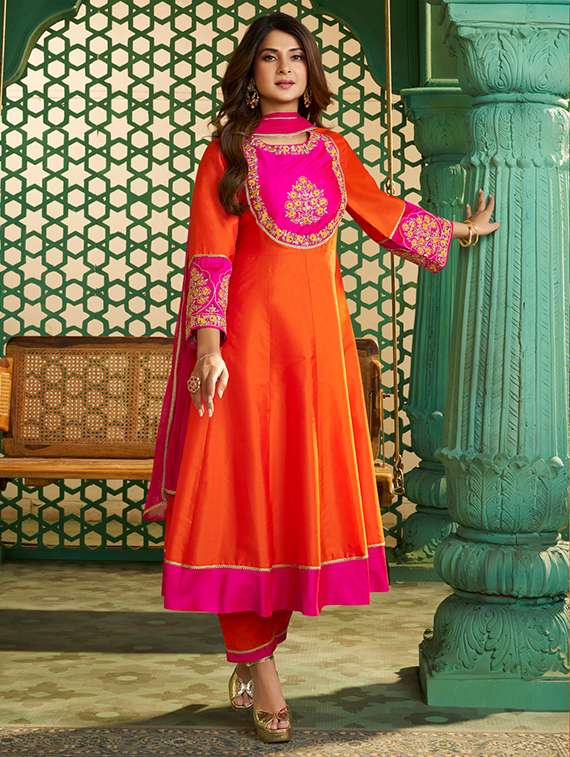 women orange kurta pant set