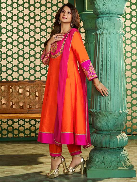 women orange kurta pant set - 22451877 -  Standard Image - 3