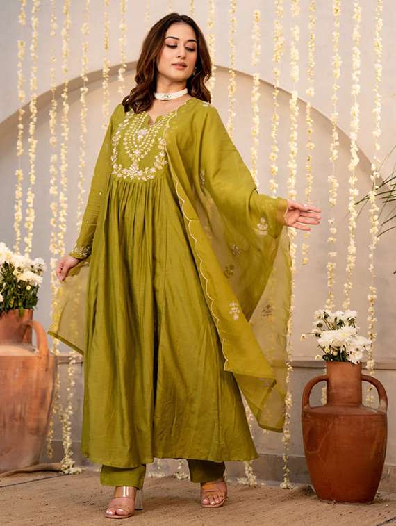 women olive kurta pant set - 22451879 -  Standard Image - 5