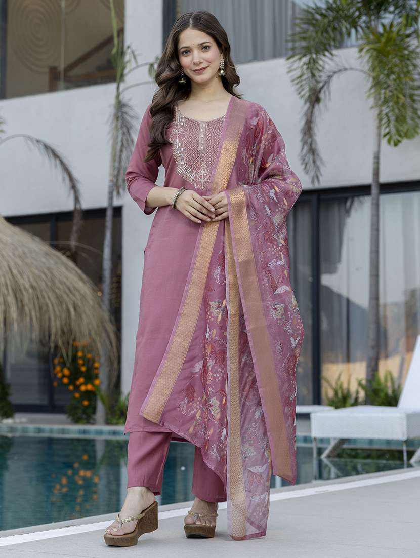 women pink solid  kurta pant set - 22451884 -  Standard Image - 3