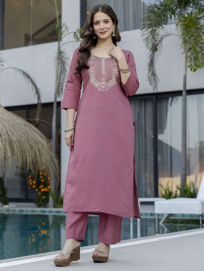 women pink solid  kurta pant set - 22451884 -  Standard Image - 5