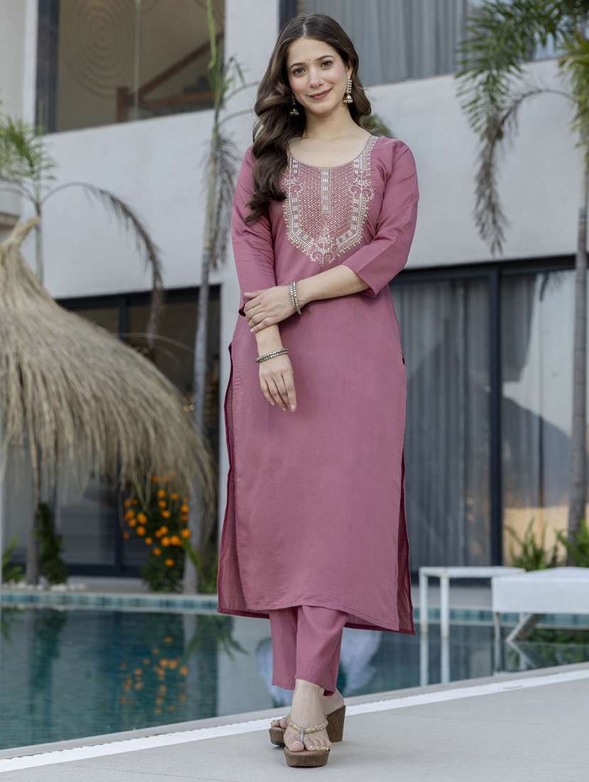 women pink solid  kurta pant set - 22451884 -  Standard Image - 8