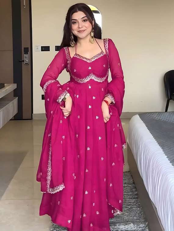 women pink self design  anarkali sets set