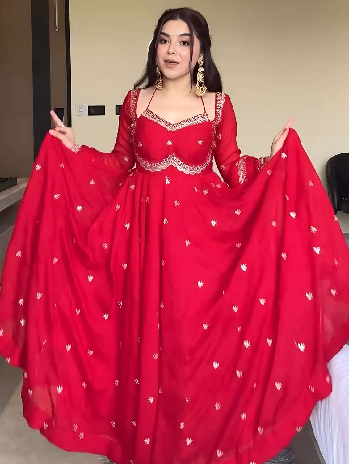 women red  self design anarkali sets set - 22451887 -  Standard Image - 3