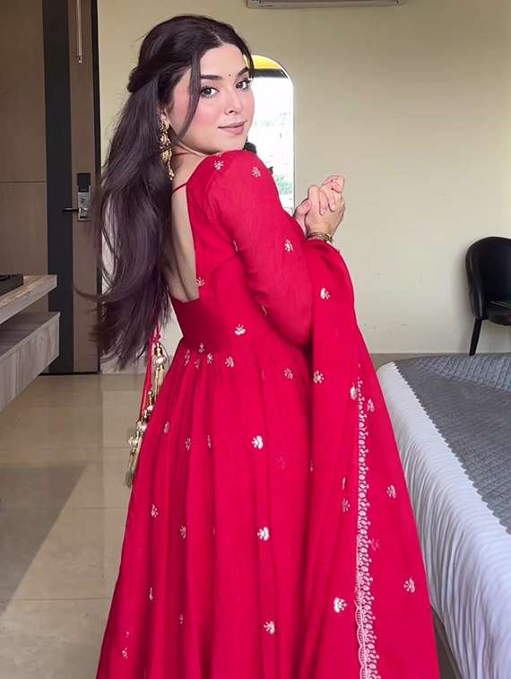 women red  self design anarkali sets set - 22451887 -  Standard Image - 5