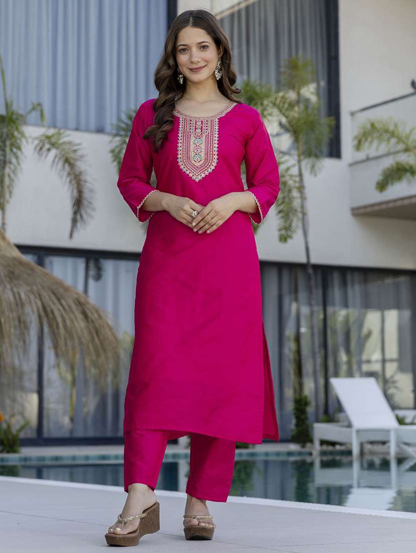 women pink kurta pant set - 22451889 -  Standard Image - 5