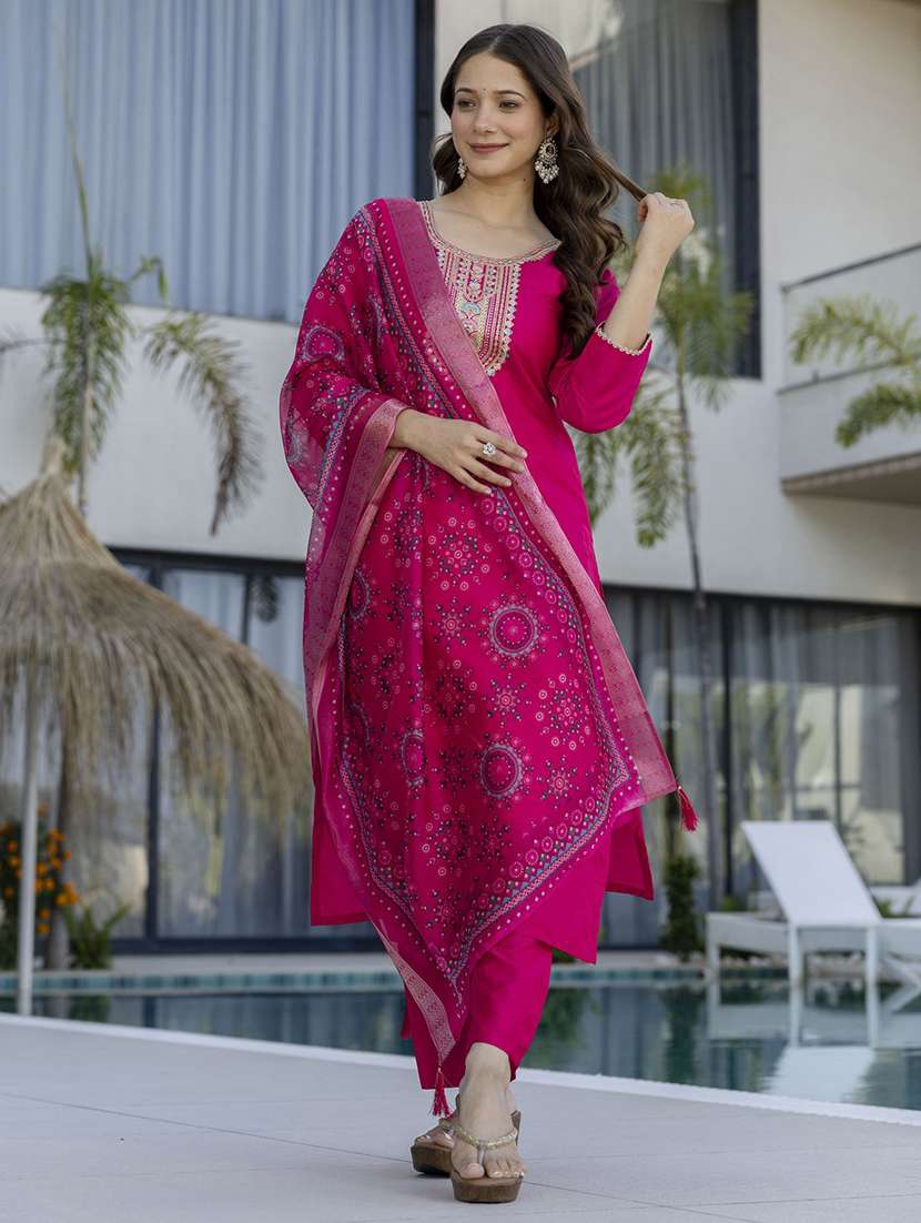 women pink kurta pant set - 22451889 -  Standard Image - 8