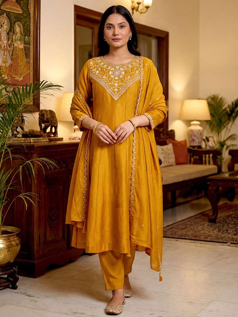 women mustard kurta pant set - 22451894 -  Standard Image - 3