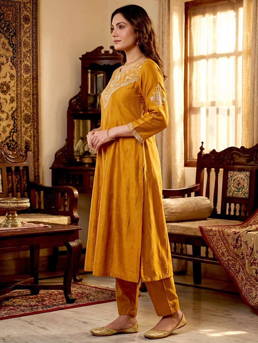 women mustard kurta pant set - 22451894 -  Standard Image - 5